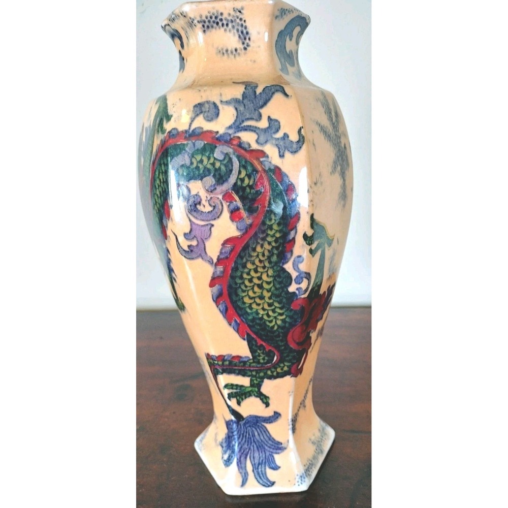Vintage Chinoiserie Dragon Vase Chinese Export Asian Imperial Decor 11"